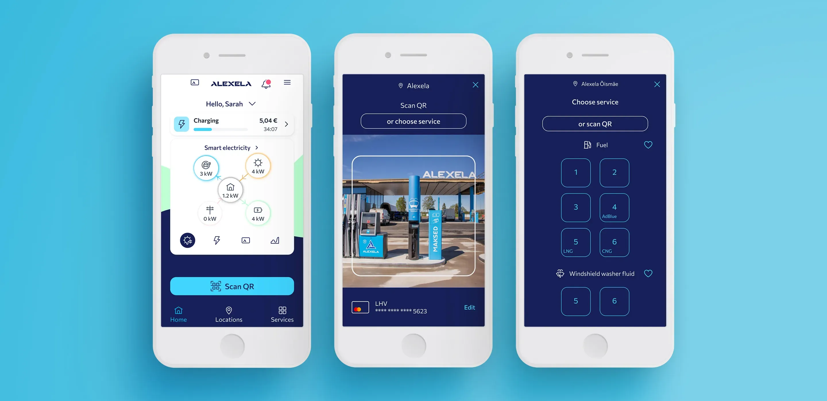 Alexela app design view with improved QR code scanning